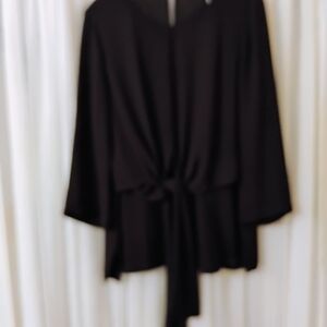 DKNY Black Chiffon Tie-Front Layered Tunic Blouse